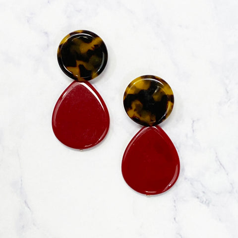 Garnet and Tortoise Tear Drop Earrings