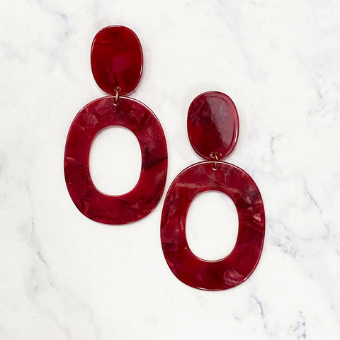 Garnet Tortoise Oval Drop Hoops