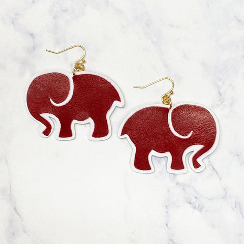 Faux Leather Elephant Earrings - Crimson