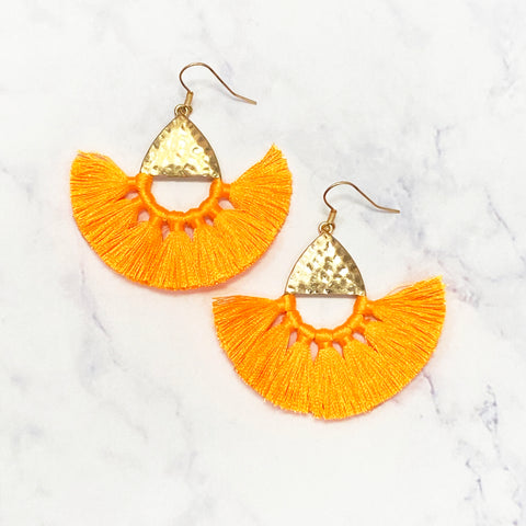 Semi Circle Fringe Earrings - Orange