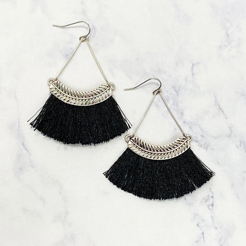 Feather Tassel Earrings - Black