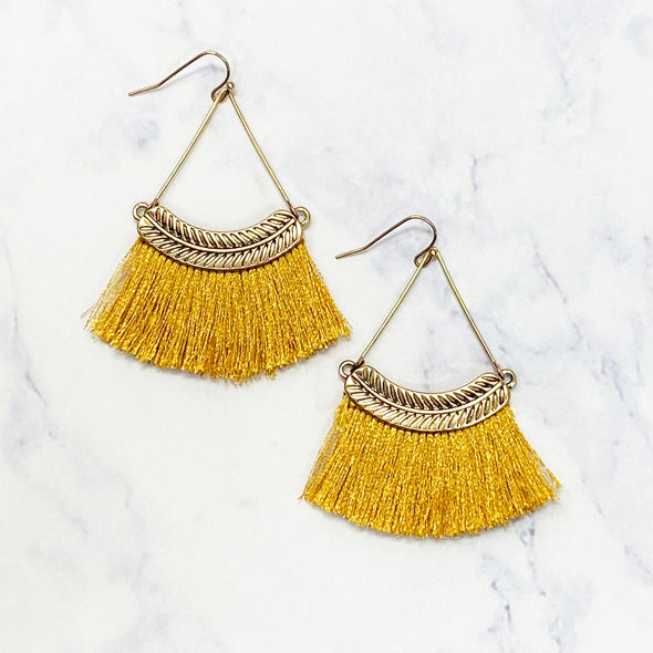Feather Tassel Earrings - Gold