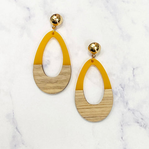 Wooden Tear Drop Hoops - Gold