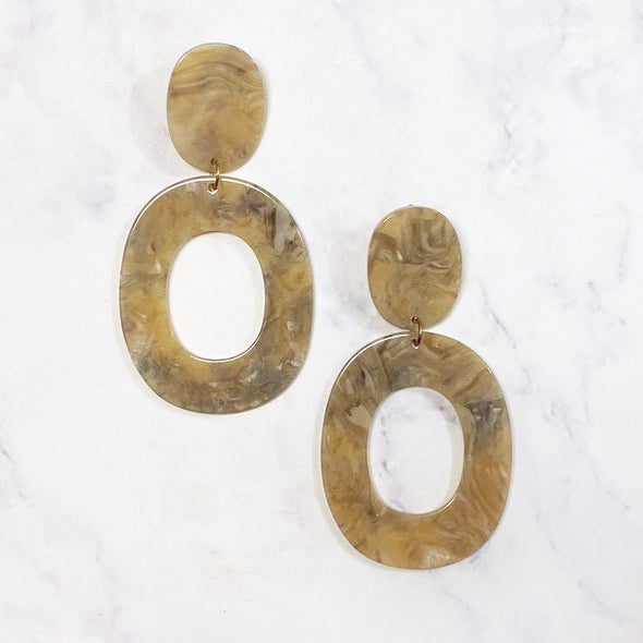 Tan Tortoise Oval Drop Hoops