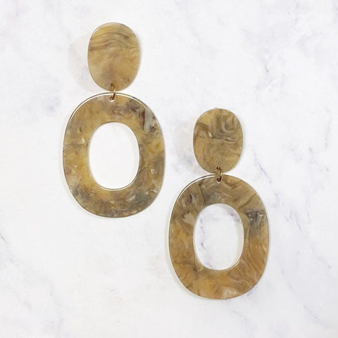 Tan Tortoise Oval Drop Hoops