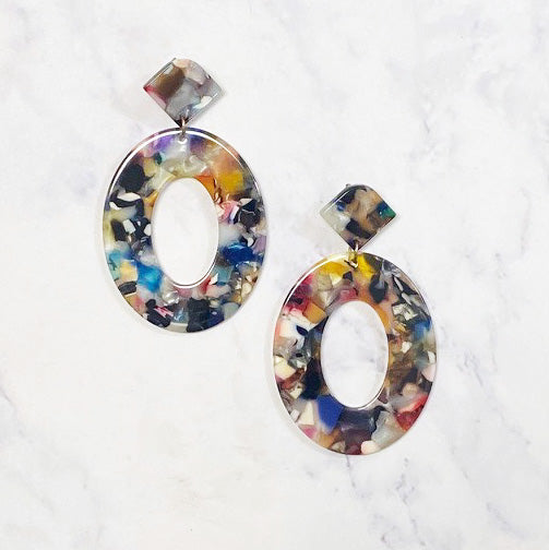 Multi Color Tortoise Oval Drop Hoops