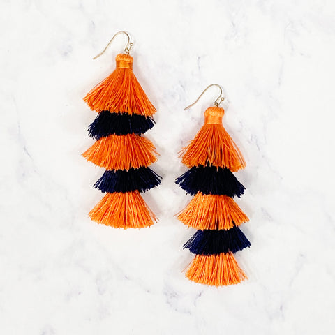 Five Layer Tassel Earrings - Navy/Orange