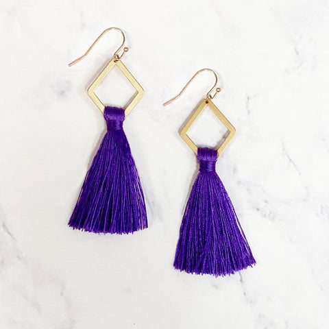Diamond Tassel Earrings - Purple