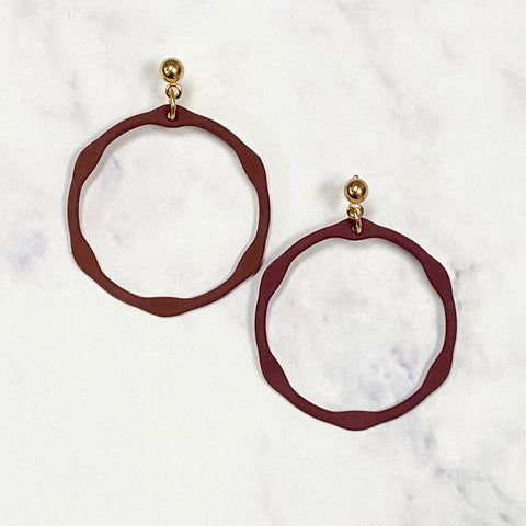 Small Hexagon Drop Hoops - Maroon