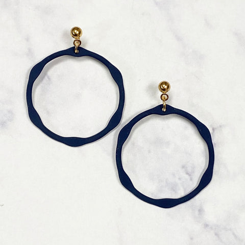 Small Hexagon Drop Hoops - Navy