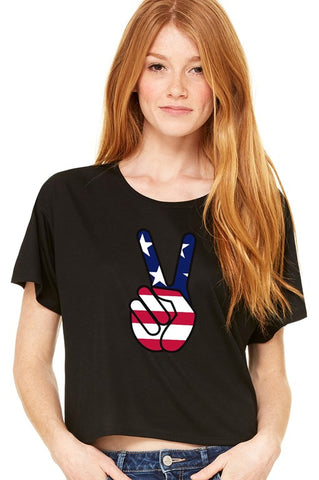 USA Peace Sign Flowy Cropped Boxy Tee
